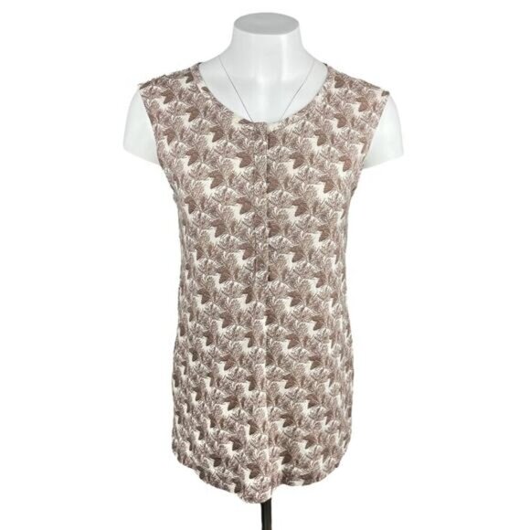 NWT KATE QUINN Forest Pine Print Half Button Up Short Sleeve Top Sz Large - Picture 1 of 6